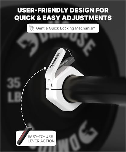 DMoose Fitness Barbell Clips 2 Inch (Pair) - Quick Release Olympic Barbell Clamps & Collars with Anti Slip TPR Grip for Secure Weightlifting and Powerlifting - Weight Clips for Bars at Home or Gym - color: White, style: Non Magnetic
