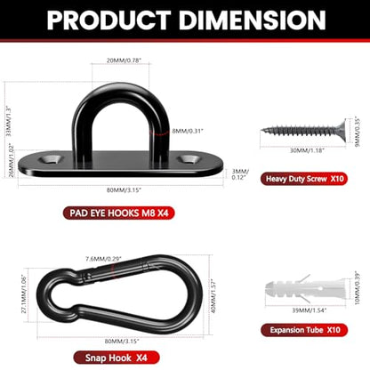 304 Stainless Steel Pad Eye Snap Hook,M8 Ceiling Hook 1200Lb,8Pcs | Hanging Kit with Screws for Hammock Chair Swing, Yoga Gym Equipment, Sun Shade Sail, Plant Hangers & Marine Boat Hardware - size: 3.15 inch, style: Black Oval