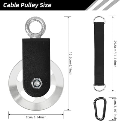 LFJ Aluminum Alloy Cable Pulley with Swing Strap Carabiner, 90mm Pulley Wheel for LAT Pulley System DIY Pull Down Attachment,Ladder Lift,Home Gym Equipment - color: Silver