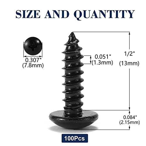 #6 x 1/2" Wood Screw 100Pcs Truss Head Phillips 18-8 (304) Stainless Steel Fast Self Tapping Screws Black Oxide by SG TZH - size: #6 x 1/2"