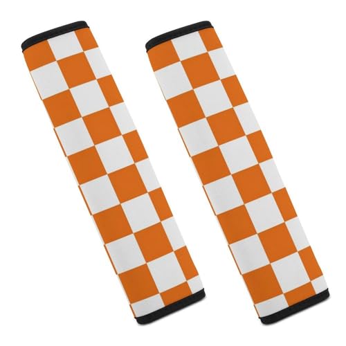 2PCS Universal Soft and Comfortable Seat Belt Cover for Elderly Support, Most Cars, Orange Checkered Shoulder Protector, Comfortable Driving - color: Pattern 712