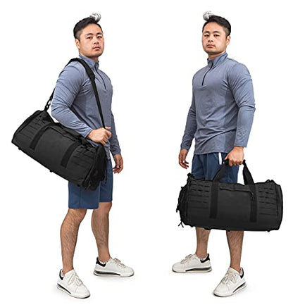 QT&QY 40L Military Tactical Duffle Bag For Men Sport Gym Fitness Tote Travel Training Workout With Shoe Compartment Basketball Football Weekender - color: Black