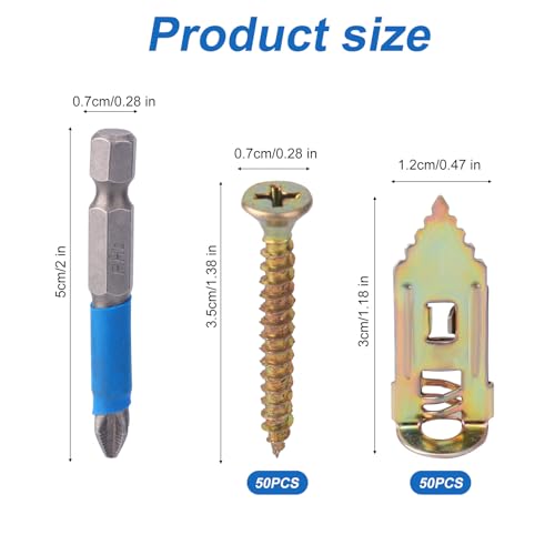 101pcs Drywall Self Drilling Anchors Kit, Manganese Steel Plasterboard Anchors with Screws and PH2 Blue Bit Wall Fixings Plugs for Cabinets TV Shelves Curtains Bicycles (No Drill Needed)