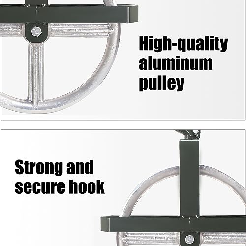 POPMOON Scaffold Hoist Pulley 12" Aluminum Pulley Wheel Load 1000lbs | Heavy Duty 12 inch Scaffolding Wheels Ladder Hooks Pulley with Safety Latch Lock, Scaffold Hoist Pulley for Lifting with Rope