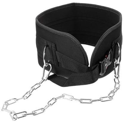 Weighted Fitness Dip Belt with Metal Chain for Strength Training Elastic Waist Support for Men and Women Bodybuilding Workouts and Pull-ups