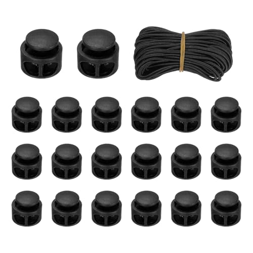uxcell 25 Pcs Double Hole Cord Locks with 32.8 ft Elastic Cord, 17mm Nylon Spring Toggle Stopper Clip for Backpack Shoelaces Drawstring Paracord Pants, Black - color: Black, size: 17mm