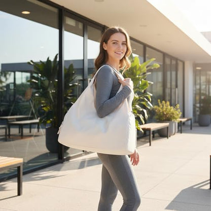 forestfish Yoga Gym Bag for Women with Shoes Compartment & Wet Dry Storage Pockets Lightweight Duffel Bag, Beige - color: Beige