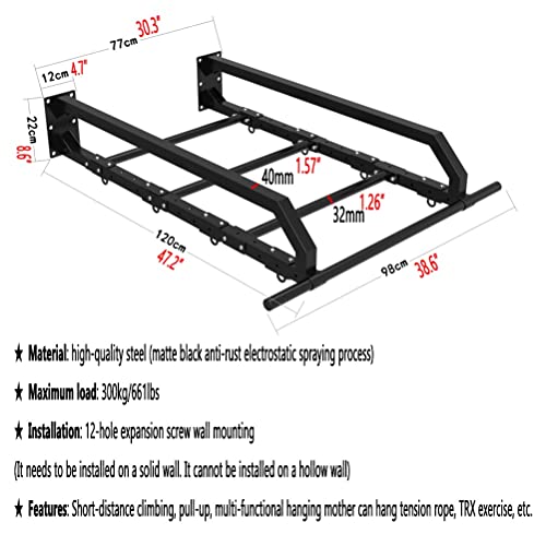 Wall Mounted Pull Up Bars/Climbing Frames, Multifunctional Steel Fitness Bar with 6 Grommets, Adjustable, Load 300kg