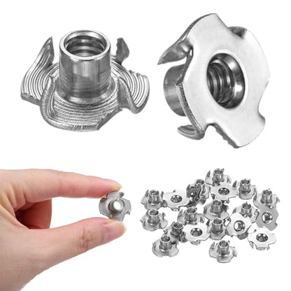 M METERXITY 25-Pack 1/4-UNC T-nut, 6/16" Barrel Length Stainless Steel 4-Pronged Tee Nut Threaded Insert for Wood/Rock Climbing Holds/Furniture, Corrosion Resistant Fasteners - size: 1/4-UNC