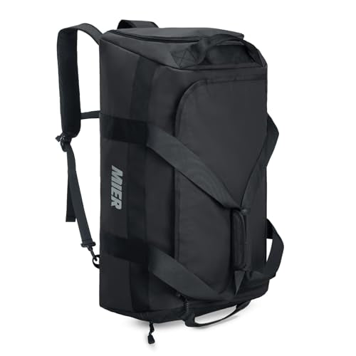 MIER Men's 60L Gym Duffle Bag Large Weekender Travel Duffel Backpack, Black | Spacious Shoe Compartment; Convertible Duffel with Back Pack Straps; Heavy-Duty & Water-Resistant; Traveling Overnight Gear - color: Black