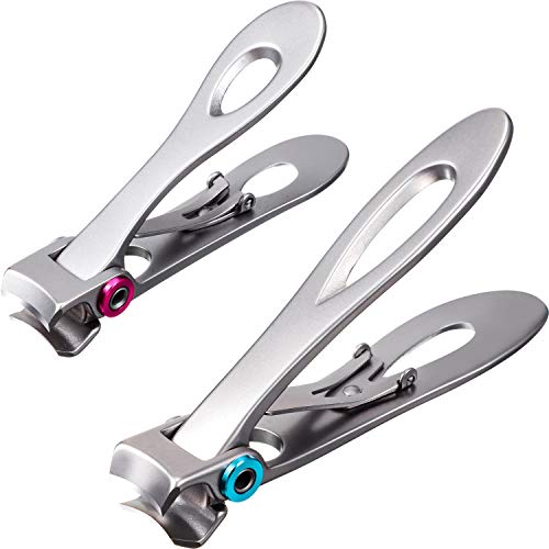 Mudder 2 Pieces Oversized Thick Nail Clippers for Tough Toenails Fingernails Stainless Steel Fingernail Clipper Ultra Wide Jaw Sharp Trimmer Ingrown Manicure Pedicure Men Women Elder, 2 Size(Sliver)