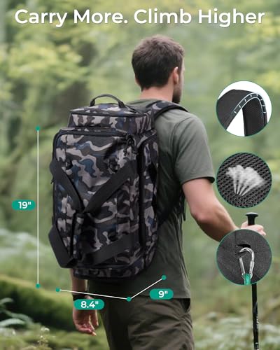 BAGSMART 4-IN-1 Gym Bag for Women Men, TSA Duffle Bag for Travel | With Shoe Compartment & Wet Pocket, 22L/30L/38L Tactical Backpack with 40oz Water Bottle Holder, Lightweight, Water-resistant - color: Desert Khaki