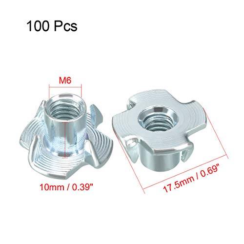 uxcell M6 4 Pronged Tee Nut T-Nut for Table Legs Rock Climbing Wall Woodwork Holds Wood Cabinetry 50Pcs - size: M6