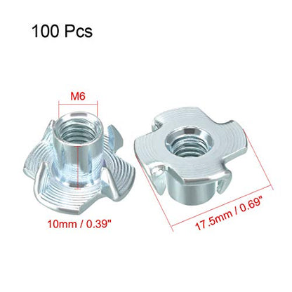 uxcell M6 4 Pronged Tee Nut T-Nut for Table Legs Rock Climbing Wall Woodwork Holds Wood Cabinetry 50Pcs - size: M6