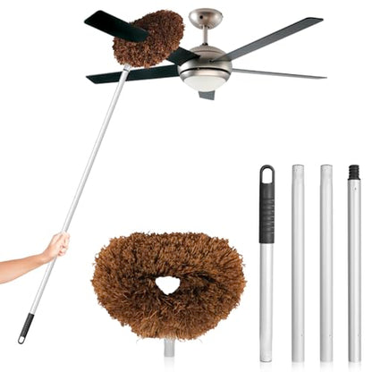 Ceiling Fan Cleaner Duster High Ceiling Extended Fan Blade Cleaner from 13 to 50 Inch Reusable Microfiber Ceiling Fan Duster with Extension Handle for Furniture Bookshelves Wall Door (Brown) | Reusable Microfiber Ceiling Fan Duster with Extension Handle f