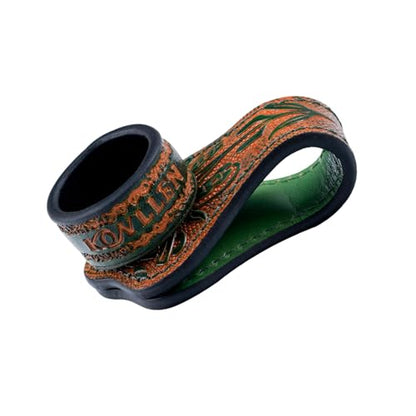 KONLLEN Leather Magnetic Chalk Holder, Pool Cue Accessory | Round or square engraved leather holder keeps billiard chalk secure and easy to reach during pool play. - color: VT Holder-Green-round