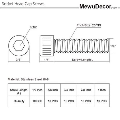1/4-20 x 1/2", 5/8", 3/4", 7/8", 1" Socket Head Cap Screws, Stainless Steel 18-8 (304), Bright Finish, Fully Threaded, Allen Hex Drive, 50 PCS - size: 1/4-20 x 1/2", 5/8", 3/4", 7/8", 1" (50 PCS)