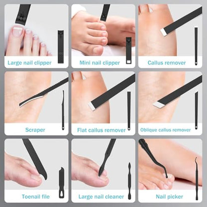 Premium 26-in-1 Manicure & Pedicure Kit – Stainless Steel Nail Clippers Set with Brown PU Leather Travel Case for Men & Women - color: Silver and White