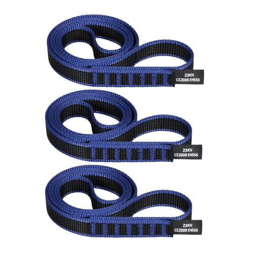 18mm Nylon Climbing Sling Runner 23KN CE2008/EN566 Certified - Webbing Straps for Outdoor Rock Climbing, Rappelling, Swing, Yoga Hammock etc - color: Light blue, size: 60cm/ 24inch |Pack of 3