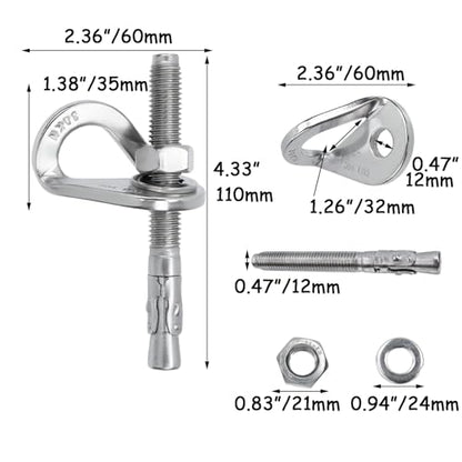 HEVSTIL 4-Pack Bolt Hanger for Climbing – 30kN Stainless Steel Rock Anchor Hanger for 12mm (1/2") Bolts for Rock Climbing, Mountaineering
