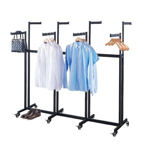 Floor Standing Metal Garment Rack - Heavy Retail Display Racks With Wheels, 8 Arms Clothing Rack, Square Tubing Portable Shirt Racks, Merchandise Display For Hanging Clothes (L-Black) - color: L-Black