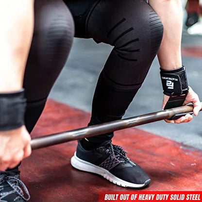 Fit Active Sports Heavy Duty Steel Weight Lifting Hooks with Wrist Straps - for Gym Barbell Deadlift Power Lifting Workouts - Workout Grips with Padded Straps - Great for Men and Women
