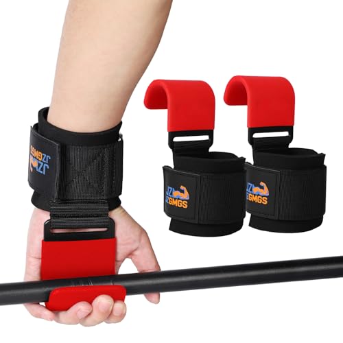 Weight Lifting Hooks (Pair), Heavy Duty Wrist Straps for Weightlifting, Hand Grip Support Lifting Hooks for Weight Lifting, Deadlifts, Pull Ups, Rows & Shrugs - color: Red