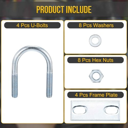 DTGN M8x34x65mm U Bolts Round Kit - 4Set - Carbon Steel U-Bolt Kit with Nuts, Washers, Frame Plate - Good for Pipe, Trailer, Automotive, Leaf Spring Fastener - size: M8x34x65mm