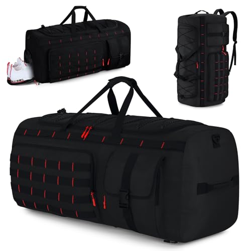 Gonex 90L Large Duffel Bag, Convertible Travel Sports Duffle | 3-Way Carry Design, Shoe Compartment, 5-Zip Organization, Gear Loops, Black with Red Accents - color: Black with Red Accents, size: 90L