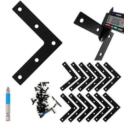 QSJ 12 Pcs L Flat Straight Brackets Corner Bracket Set 3.15'' Bracket Brace Mending Plate Stainless Steel for Wood - size: Black, 3.15x3.15''