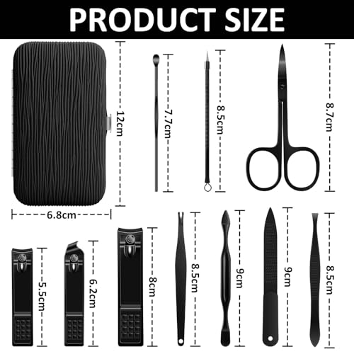 BLESWIN 10 in 1 Manicure Set, Professional Manicure Pedicure Kit for Women, Nail clipper Set for Men, Nail Care Kit with Leather Travel Case, Travel Nail Kit for Friends Parents Gift (Black) - color: 1-Black