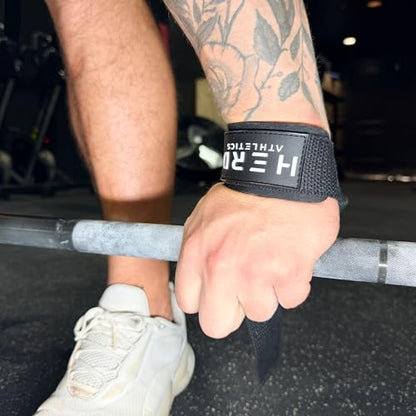 Lifting Wrist Straps – 23" Length x 1.5" Width – Padded Neoprene Cotton Straps for Weightlifting, Powerlifting, Functional Training, Strength Training & Deadlifts – Heavy Duty Grip Support - color: Black/White
