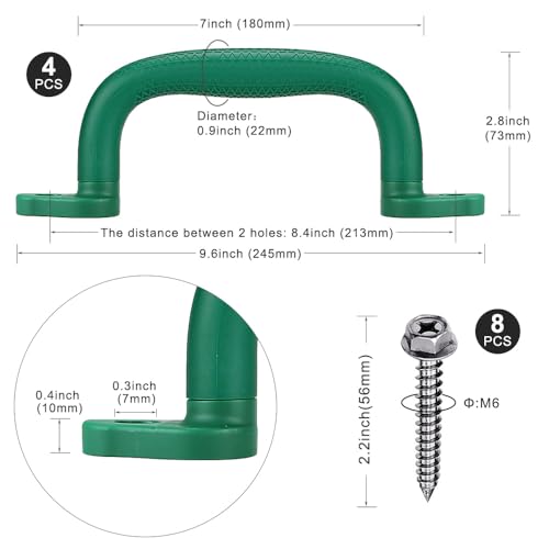 SELEWARE Green Playground Safety Handles 4Pcs Kids Playground Grab Handles | Non-Slip Durable Plastic Handle Indoor Outdoor Playset Handle for Playhouse, Treehouse, Climbing Frame, Jungle Gym, Swing Set - color: Army Green (4 Pack)