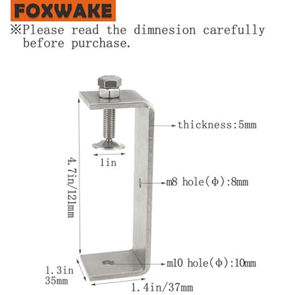 Heavy Duty C Clamps 4.6In for Mounting, Metal Stainless Steel U Clamp for Metal Working Small Desk Clamp with Stable Wide Jaw Opening & Protective Pads/I-Beam Design (2pcs) - color: 4 3/4 In-2pcs-121mm