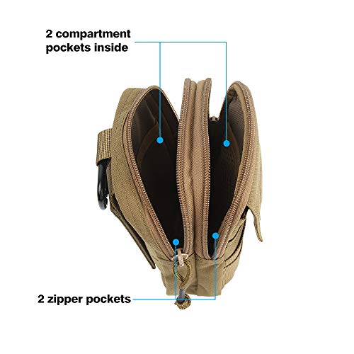 EXCELLENT ELITE SPANKER Tactical Molle EDC Pouch with Cellphone Pouch | Molle admin pouch,molle utility pouch,tool pouch,Organizer Nylon Belt Waist Bag - color: Coyote Brown