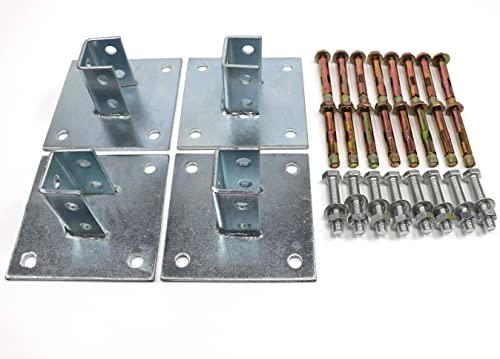 Post Base 4 Pack with Expansion Screws and Bolts for 1-5/8" Strut,Post Base Channel 4 Hole Square Galvanized Steel Rustproof for All 1-5/8" Single Strut Channel (Round Mounting Hole of Base)
