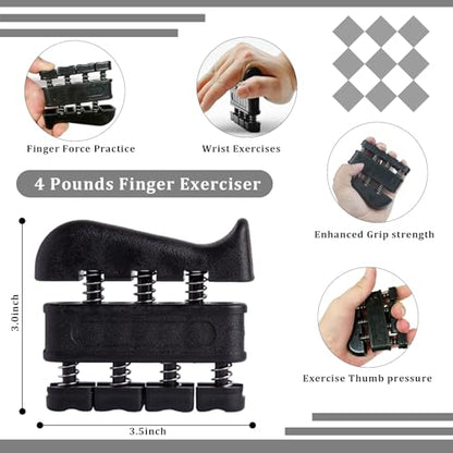 Hand Grip Strengthener Kit 5 Pack Adjustable Finger Forearm Hand Exerciser | Adjustable Grip Trainer, Finger Stretcher & Stress Ball Set for Strength Training & Hand Exercises