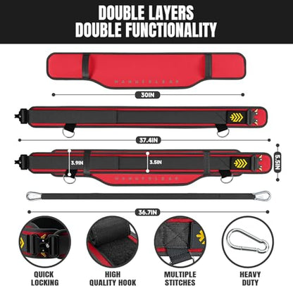 MANUEKLEAR 2-in-1 Weightlifting Belt & Dip Belt with 36.7 IN Rope, Double-Layer Weight Lifting Belts, Powerlifting Gym Weighted Belt for Pull Up Squat - color: Vibrant Red, size: L(34-37in)