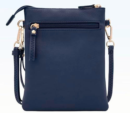 Solene Small Multi Zipper Pockets Crossbody Bag with Detachable Wristlet - color: Navy