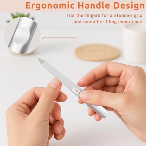 3PCS Stainless Steel Diamond Nail Files – Double-Sided Heavy Duty Metal Files for Natural, with Anti-Slip Grip