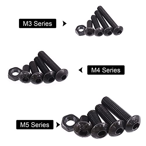 Hilitchi 460-Pcs M3 M4 M5 Button Head Hex Socket Head Cap Bolts Screws Nuts Assortment Kit - 10.9 Grade Alloy Steel - color: Button Head Hex Socket