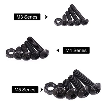 Hilitchi 460-Pcs M3 M4 M5 Button Head Hex Socket Head Cap Bolts Screws Nuts Assortment Kit - 10.9 Grade Alloy Steel - color: Button Head Hex Socket