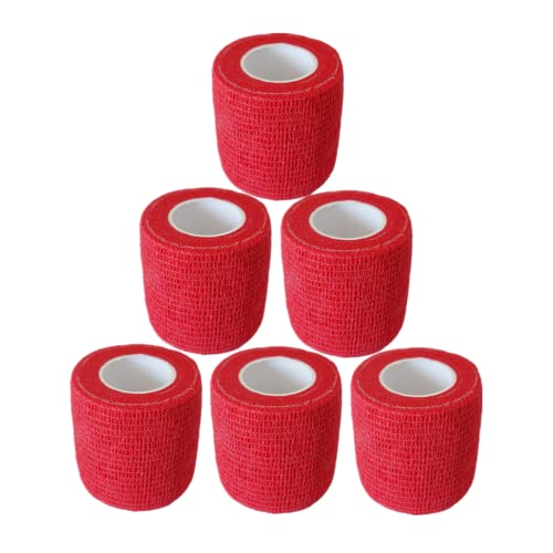 Baisunt 6 Pack 2 Inches Cohesive Bandage Self Adhesive Wrap Elastic Self Adherent Vet Wrap Breathable Self Stick Tape for Wrist, Ankle, Sports, Tatoo Wrap(5 Yards, Red) - color: Red, size: 2 Inch