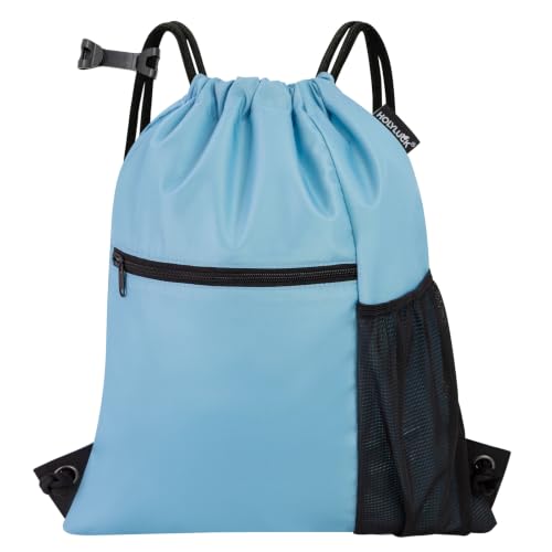 HOLYLUCK Men & Women Outdoor Sport Gym Sack Waterproof Drawstring Backpack Bag (Standard With Drawstring, Light blue) - color: Light Blue, style: Standard With Drawstring