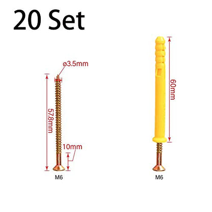 20 Set Screws and Anchors Set M4x60 Screw with 6x60 Plastic Expander Anchor Screw Hole Fillers and Screws Galvanized Plated for Drywall Hollow Wall Concrete Ceiling Tile Wood (Φ6-60mm,20set,M4 x 60) - size: Φ6-60mm