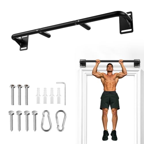EVERYMATE Wall Mount Pull Up Bar, Heavy Duty Alloy Steel Hanging Bar for Exercise, Multi-Functional Doorway Pull Up Bar for Home Gym Workout - color: B:Wall Mounted for 7-8ft Beams, 32in Span Studs