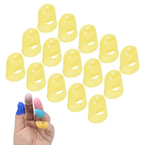 PATIKIL 15 Pcs Silicone Finger Tips, 20mm Anti-Slip Textured Surface Reinforced Protectors Fingertip Covers Reusable Thimbles for Money Counting Guitar Sewing, Yellow - color: Yellow, size: 20mm