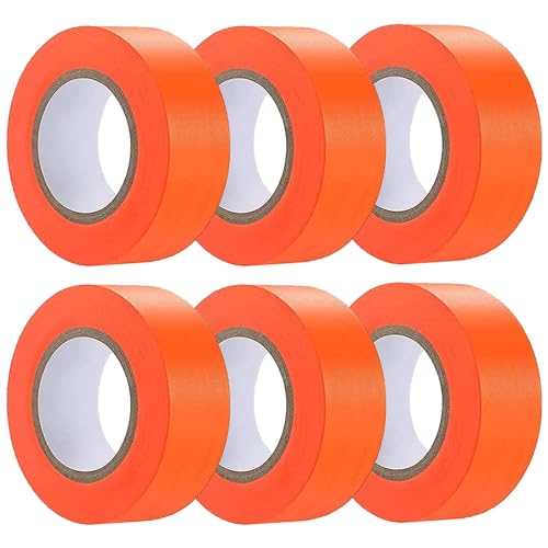 6 Pack Orange Flagging Tape, Non-Adhesive Plastic Ribbon Neon Marking Roll | 1inch*600ft, Marking Tape for Tree Marking, Hunting, Boundaries Hazardous Areas,Trail Marking, Workplace Use - color: Orange