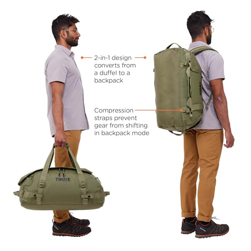 Thule Chasm Duffel bag, Weather-resistant materials, Easy packing, Converts to backpack, Internal pockets, Travel-ready - color: OLIVINE, size: 40L