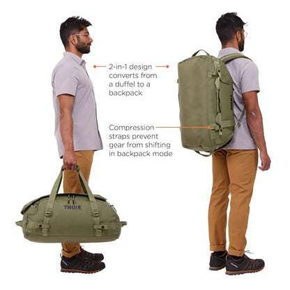 Thule Chasm Duffel bag, Weather-resistant materials, Easy packing, Converts to backpack, Internal pockets, Travel-ready - color: OLIVINE, size: 40L